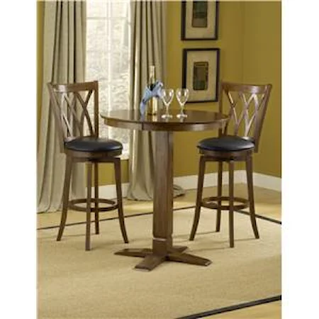 3-Piece Bar Table and Brown Cherry Finished Upholstered Bar Stool Set